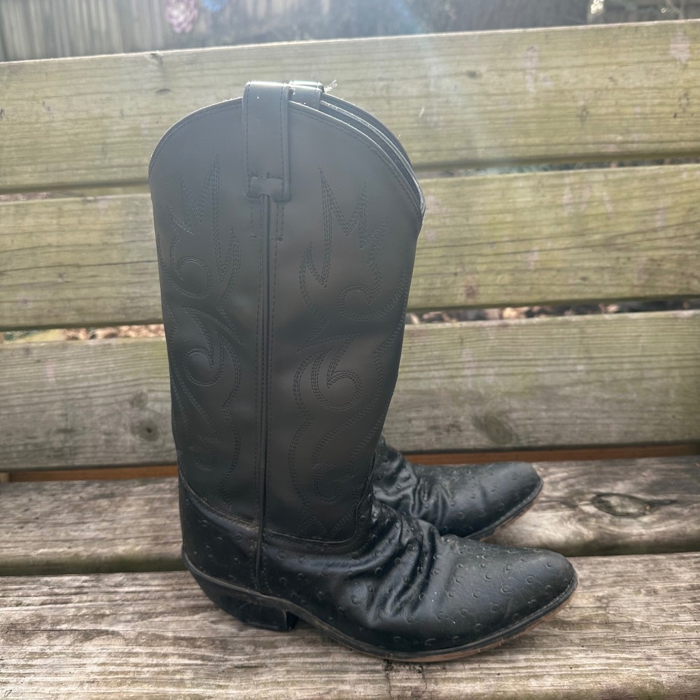 Out West Mens Black Leather Cowboy Boots Ostrich Pointed Toe VCM9010 Size 8.5 - Picture 10 of 10